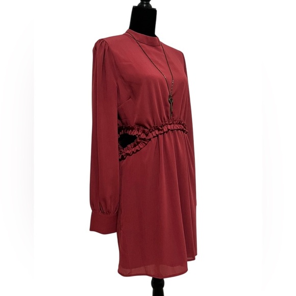 Lulus Autumn Bliss Rusty Rose Long Sleeve Cutout Mini Dress Size L - Picture 12 of 16
